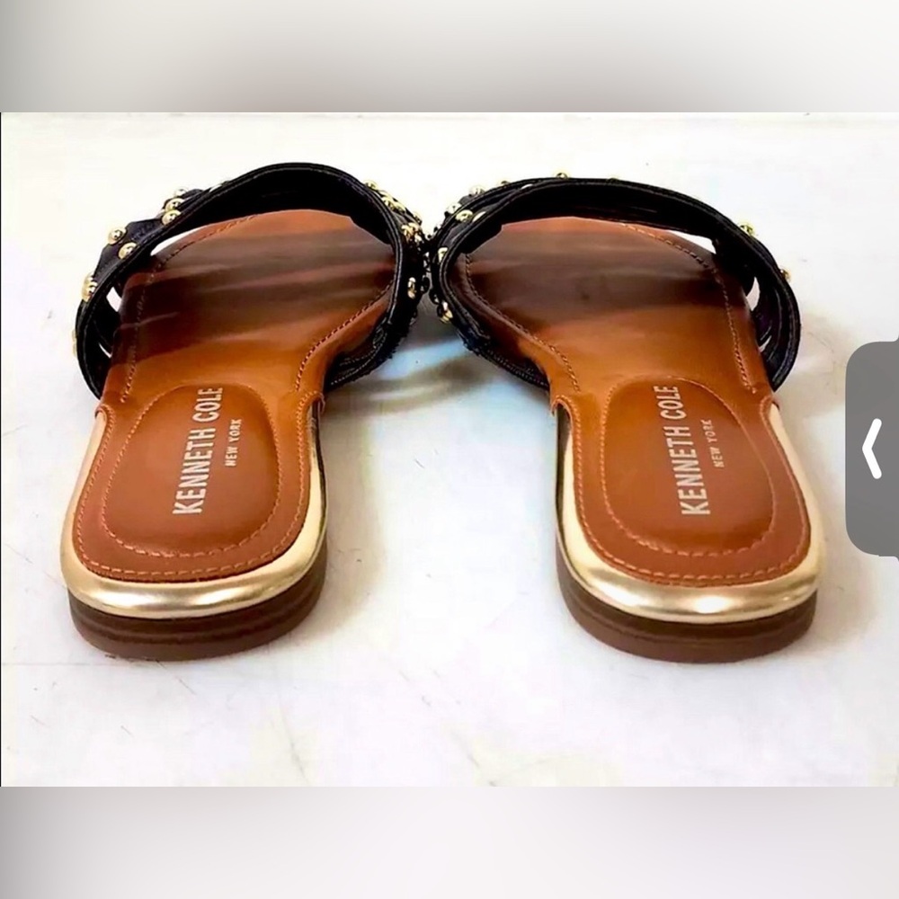 Kenneth Cole Kenneth Lyzelle' Black Faux-Leather Studded Sandals 9M - Picture 6 of 7